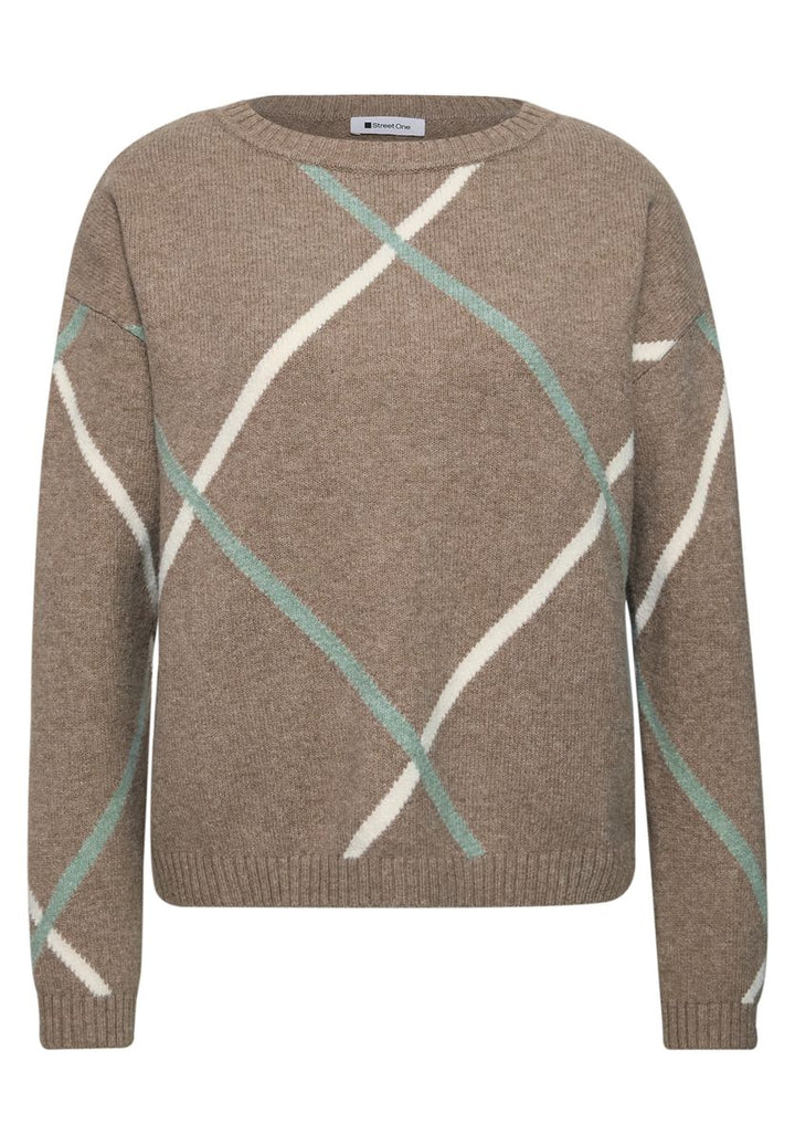 Pullover mit Boat Neck und Intarsien-Muster