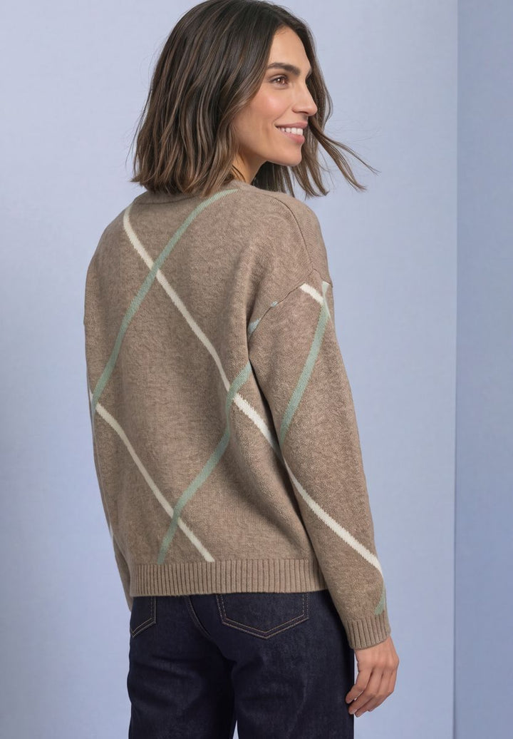 Pullover mit Boat Neck und Intarsien-Muster