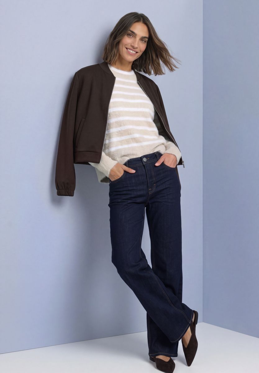 Langarm Pullover mit Rundhals und Streifen