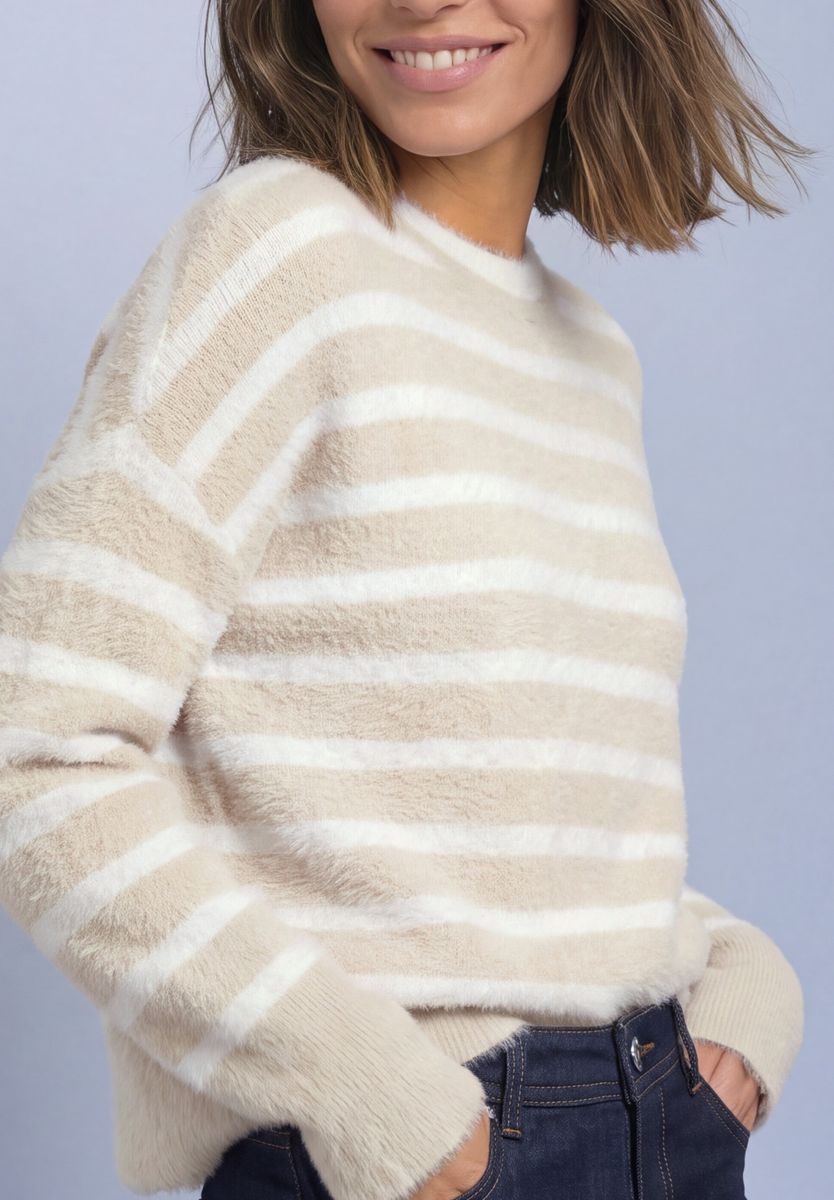 Langarm Pullover mit Rundhals und Streifen