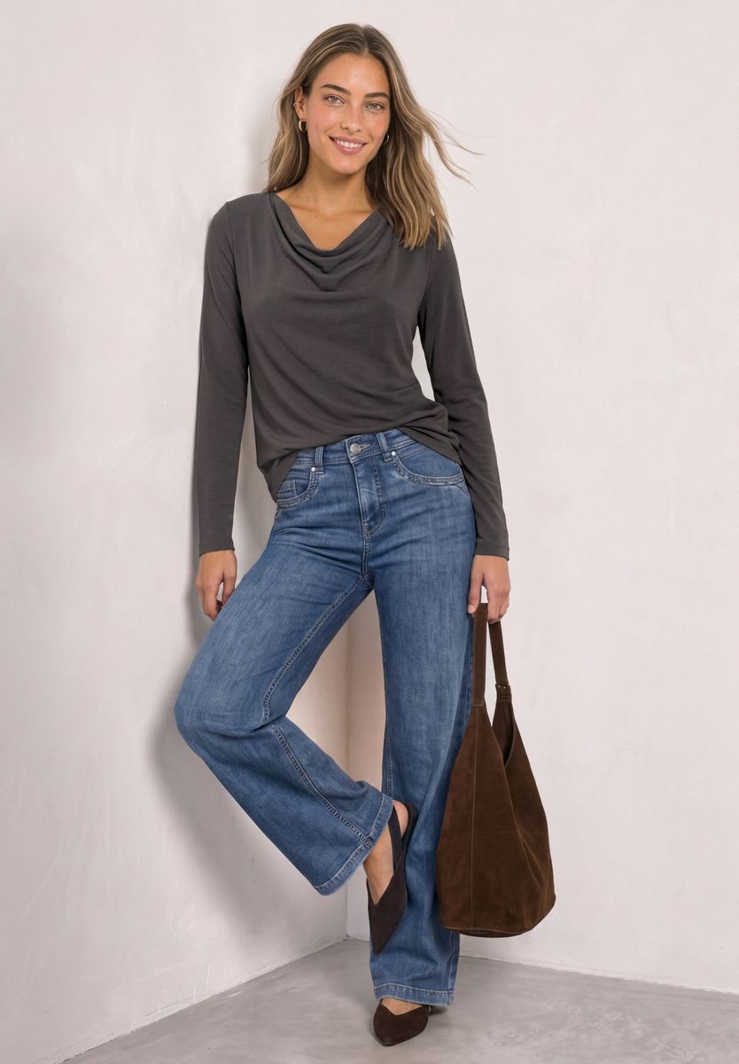 Silk-Look Shirt mit Wasserfall-Front