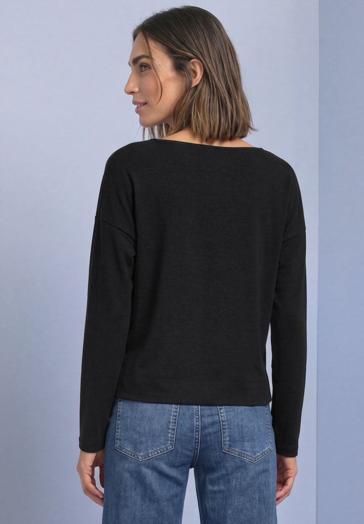 Langarm Shirt mit V-Neck und Spitzendetail