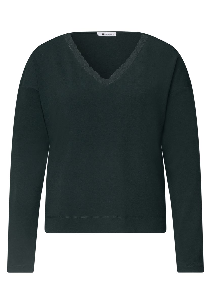 Langarm Shirt mit V-Neck und Spitzendetail
