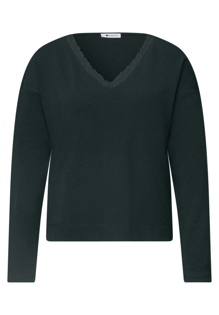 Langarm Shirt mit V-Neck und Spitzendetail