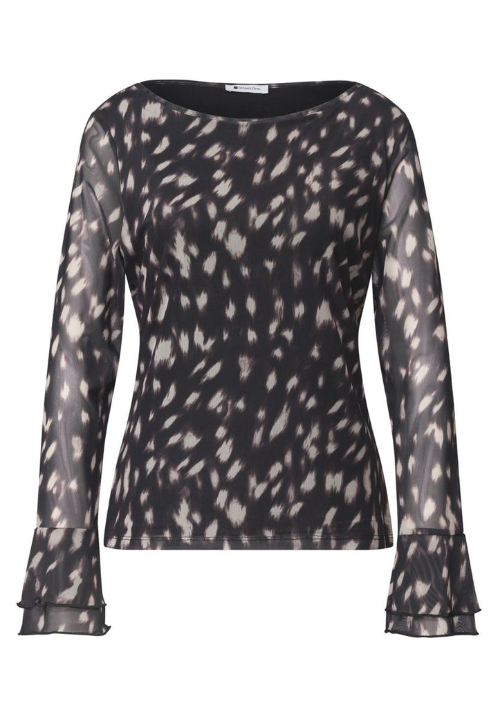 Shirt aus Mesh mit langen Volant-Ärmeln