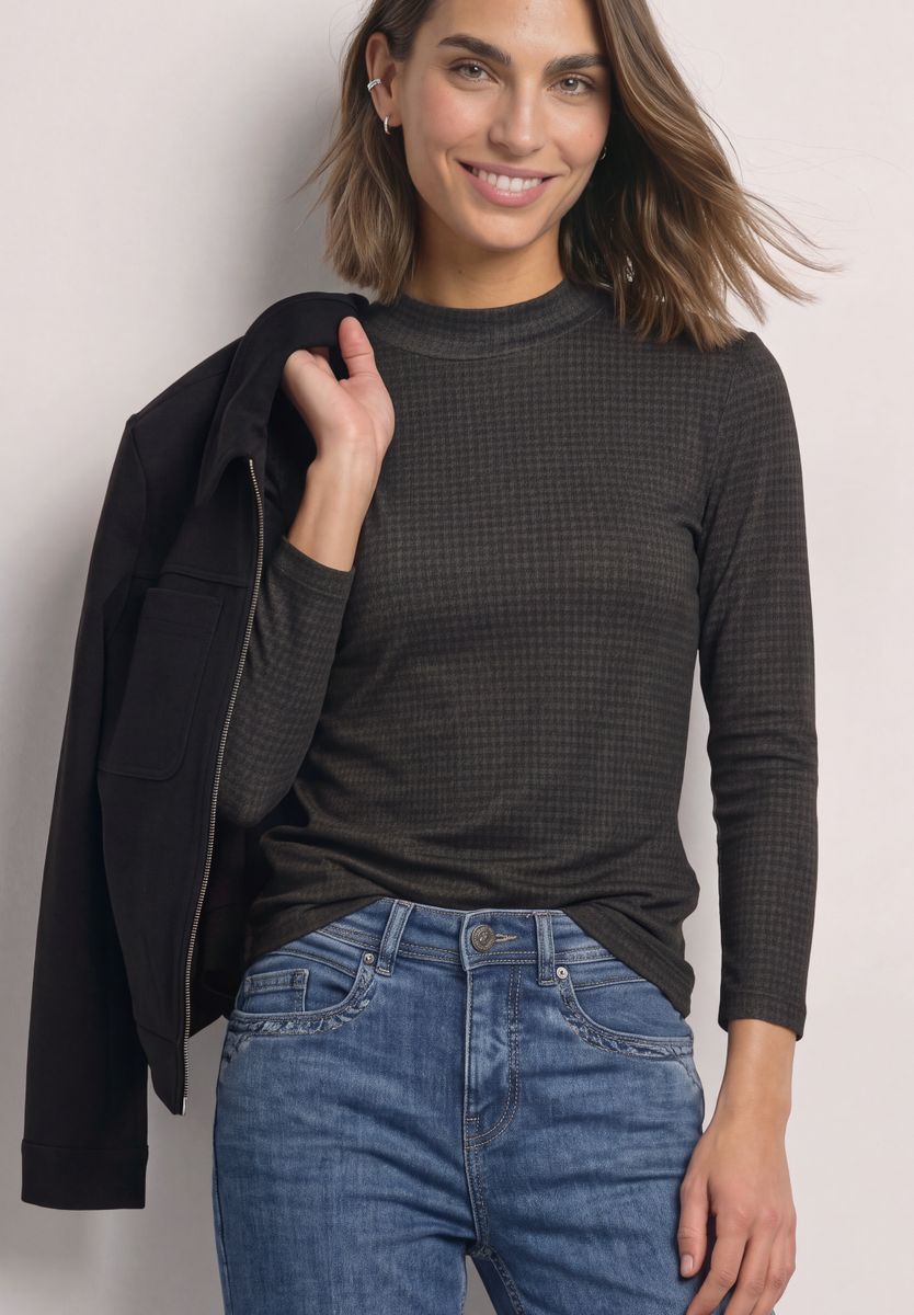 3/4-Arm Shirt mit Turtle Neck und Print
