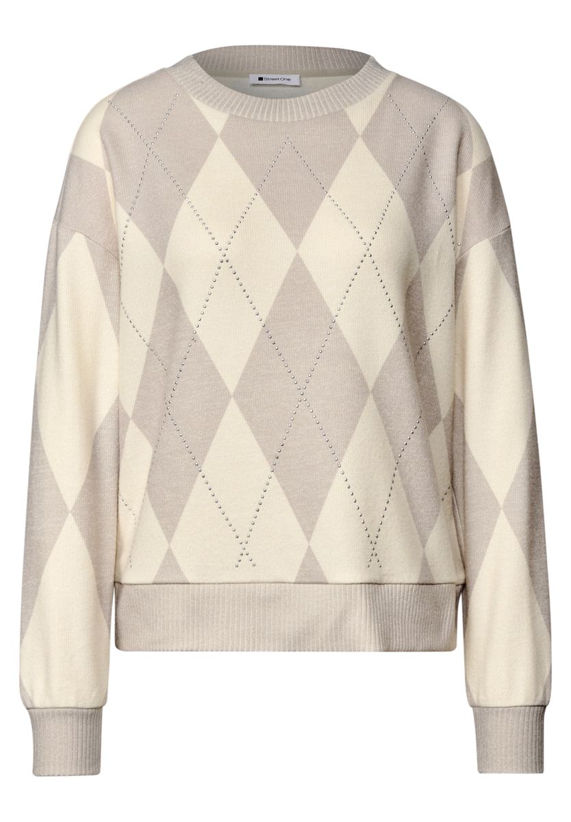 Shirt mit Argyle-Muster und Schmucksteinen