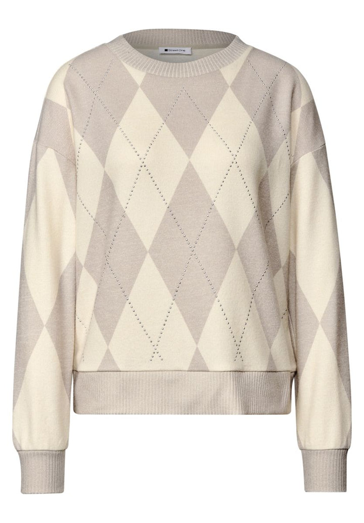 Shirt mit Argyle-Muster und Schmucksteinen