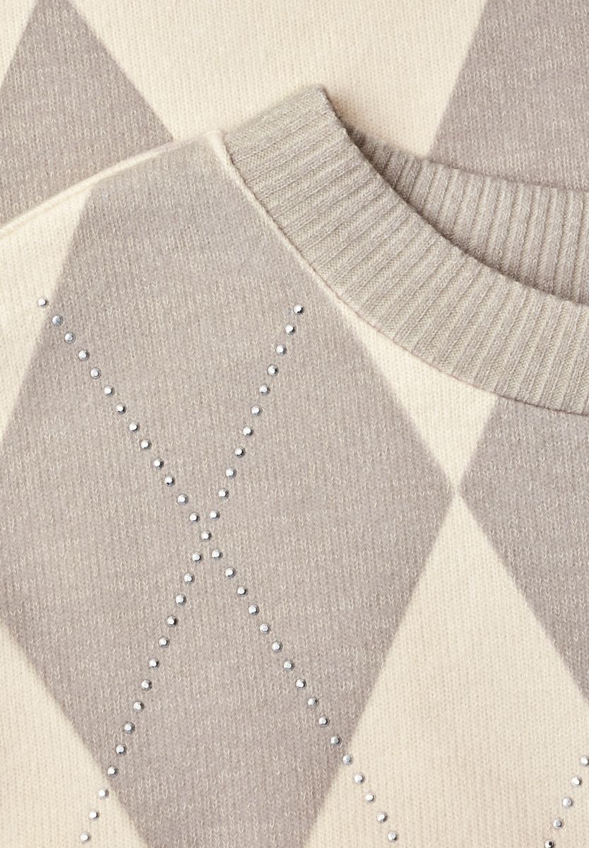Shirt mit Argyle-Muster und Schmucksteinen