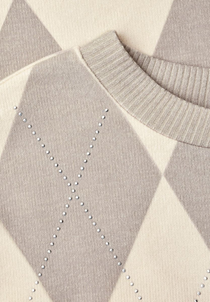 Shirt mit Argyle-Muster und Schmucksteinen