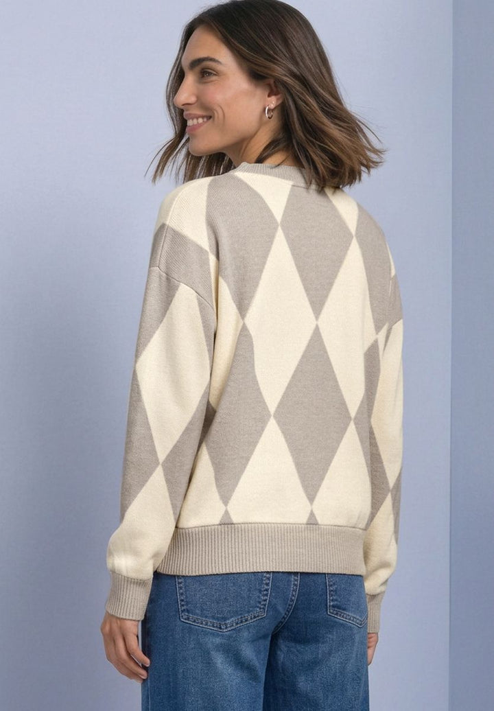 Shirt mit Argyle-Muster und Schmucksteinen