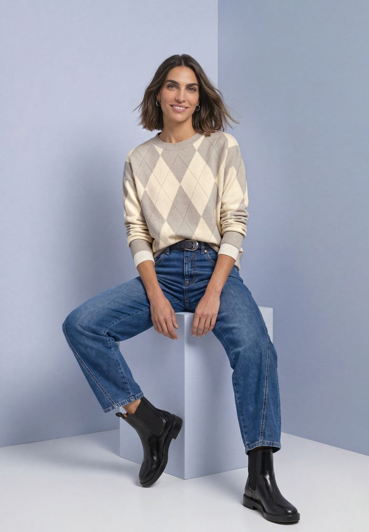 Shirt mit Argyle-Muster und Schmucksteinen