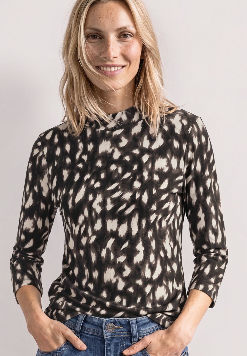3/4-Arm Shirt mit Turtle Neck und Print