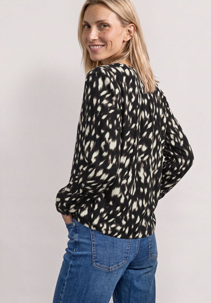 Langarm Tunika mit Split Neck und Reh-Print