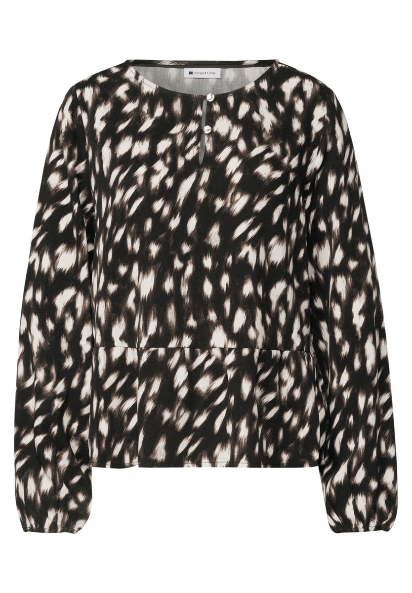Langarm Bluse mit Schößchen und Rehprint