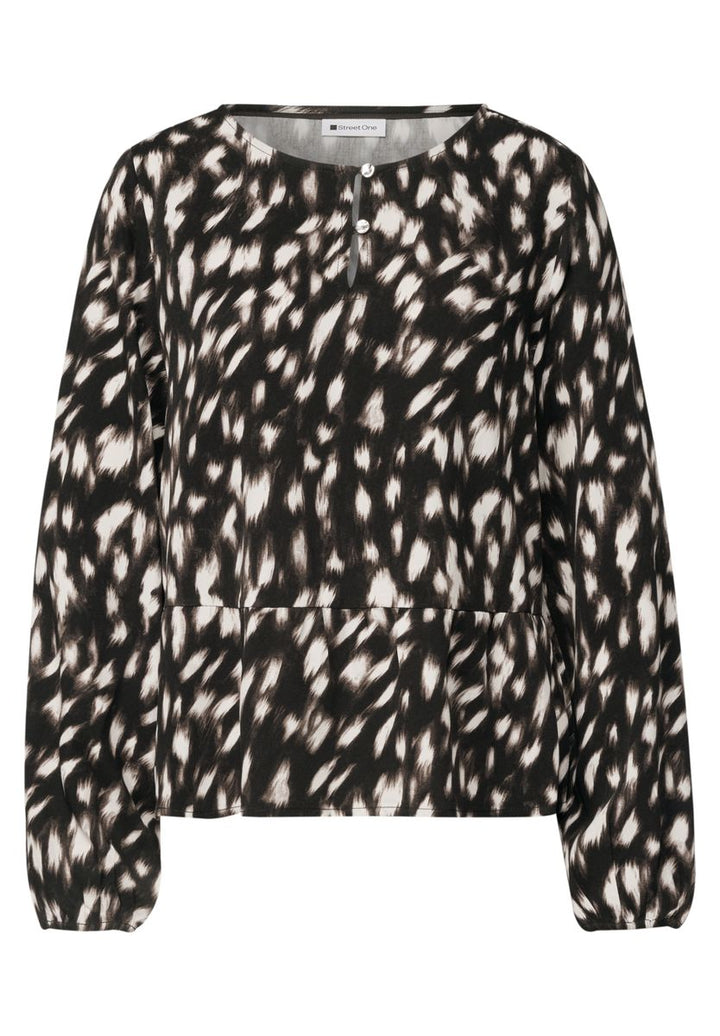 Langarm Bluse mit Schößchen und Rehprint