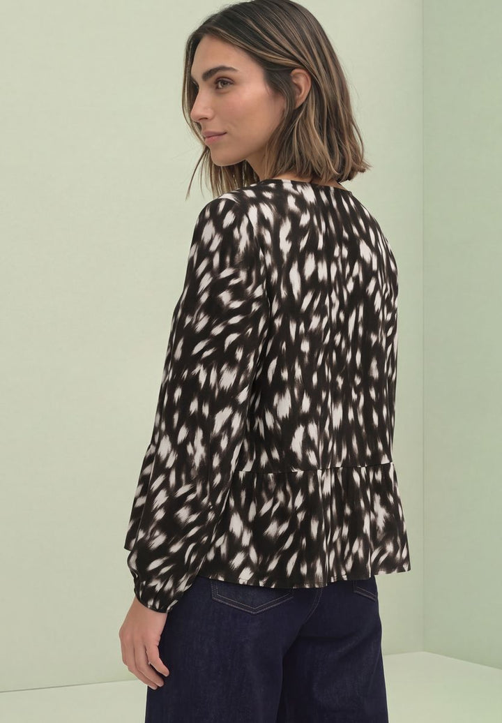 Langarm Bluse mit Schößchen und Rehprint