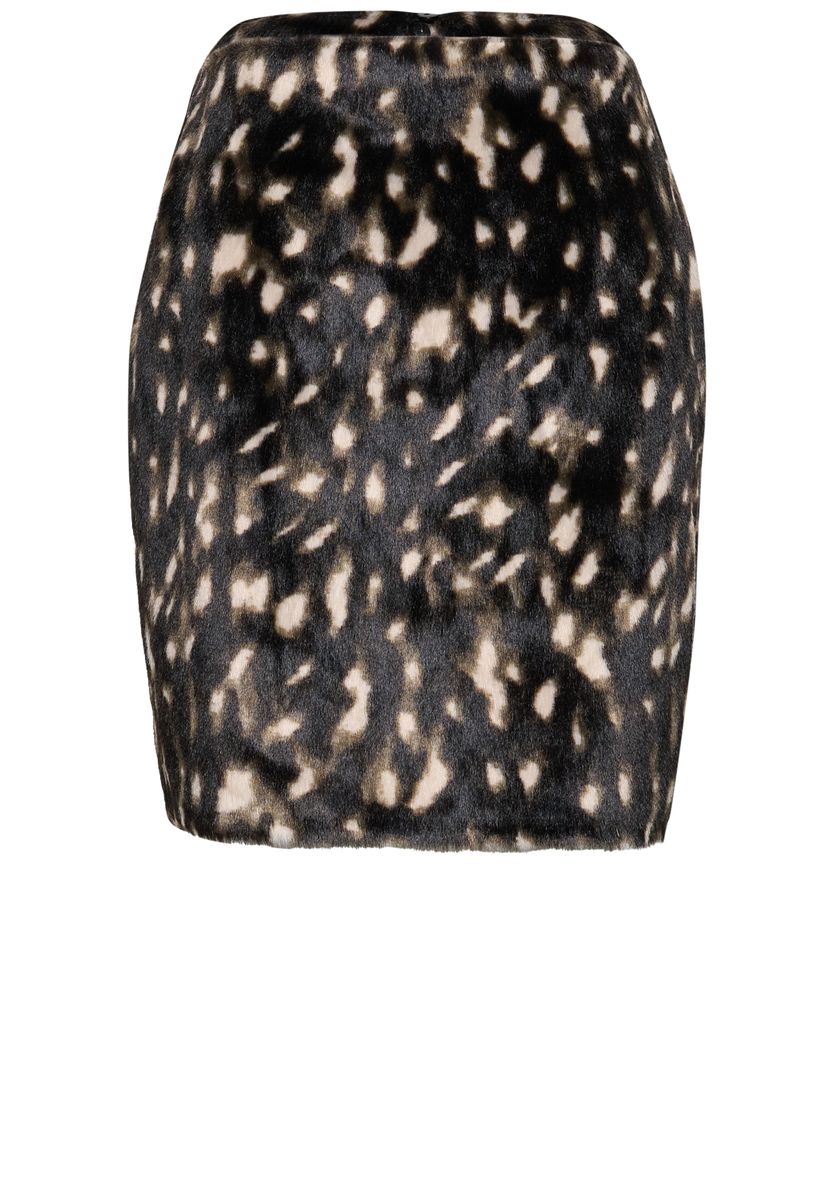 Knielanger Fake-Fur Rock mit Muster