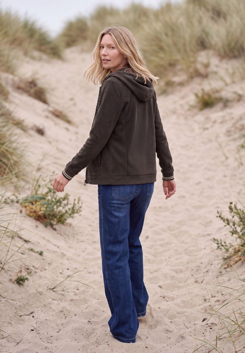 Langarm Fleece Jacke mit Kapuze