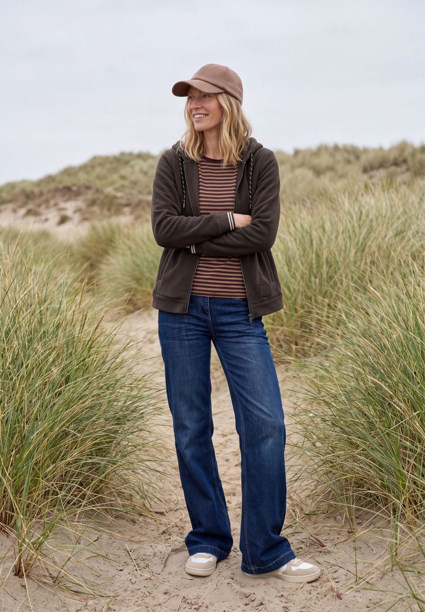 Langarm Fleece Jacke mit Kapuze