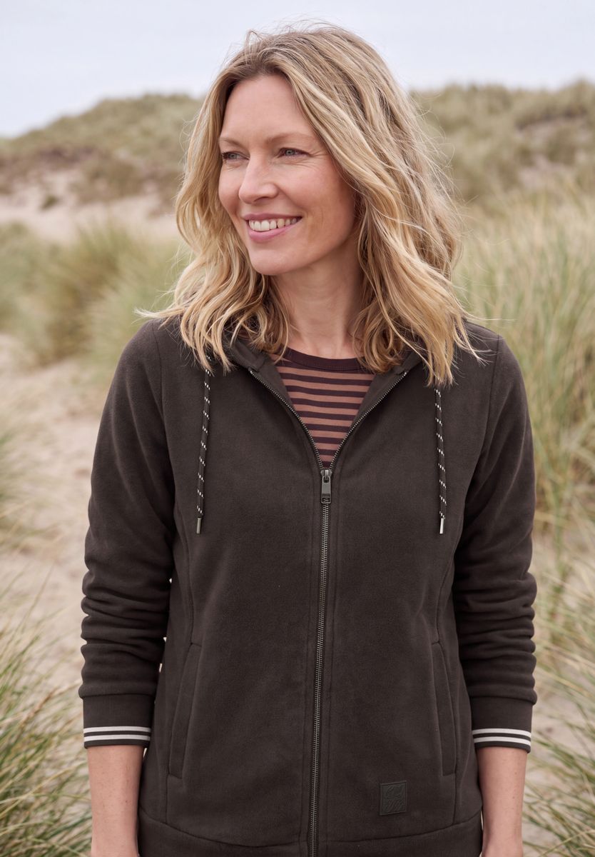 Langarm Fleece Jacke mit Kapuze