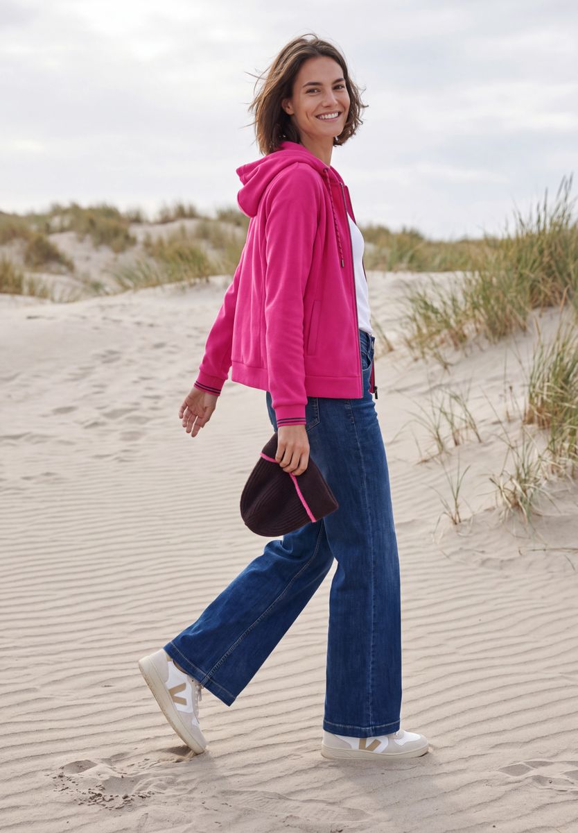 Langarm Fleece Jacke mit Kapuze
