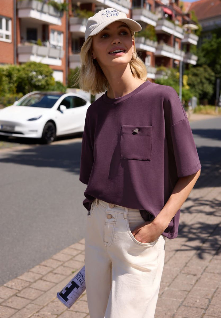 T-Shirt im Silk-Look mit Brusttasche