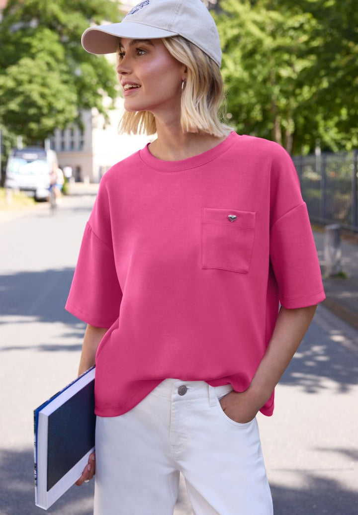 T-Shirt im Silk-Look mit Brusttasche