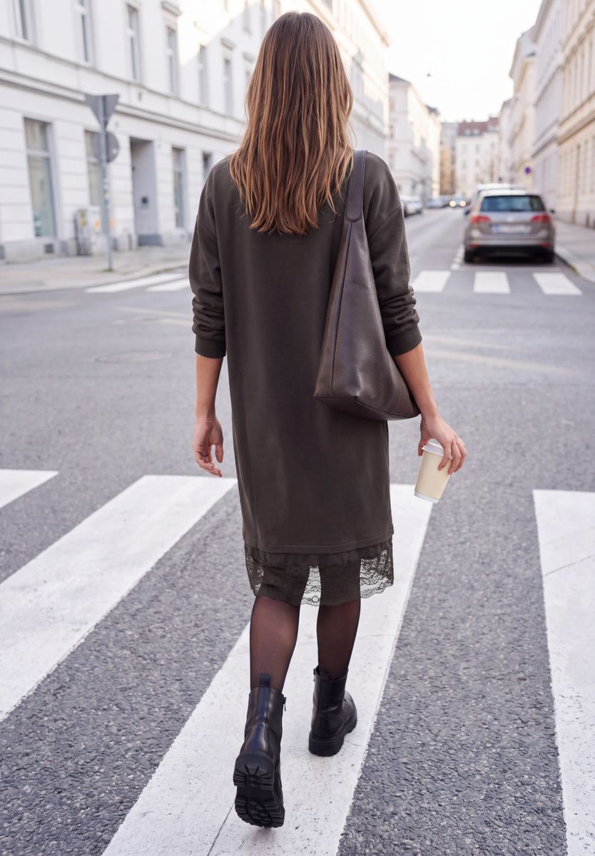 Minikleid mit Spitzendetail am Saum