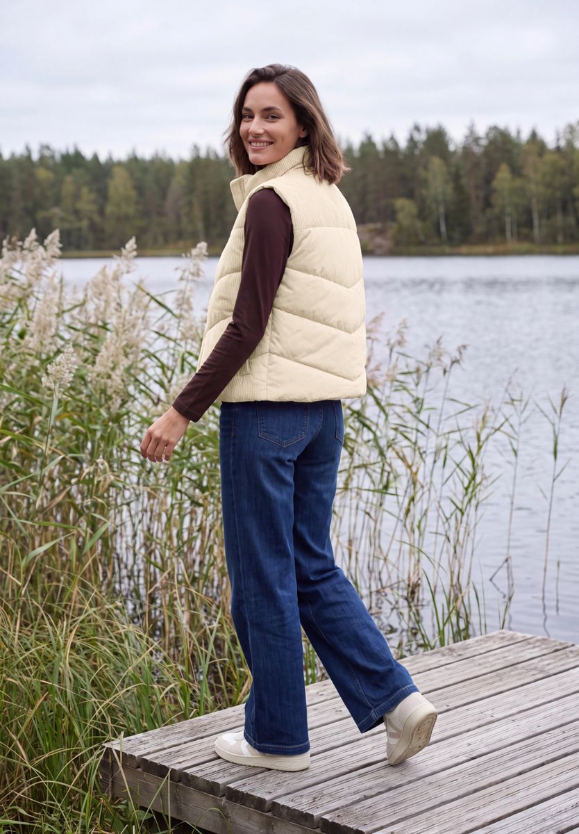 Cord-Weste mit Steppmuster und Zipper