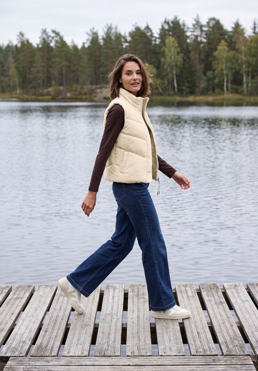 Cord-Weste mit Steppmuster und Zipper
