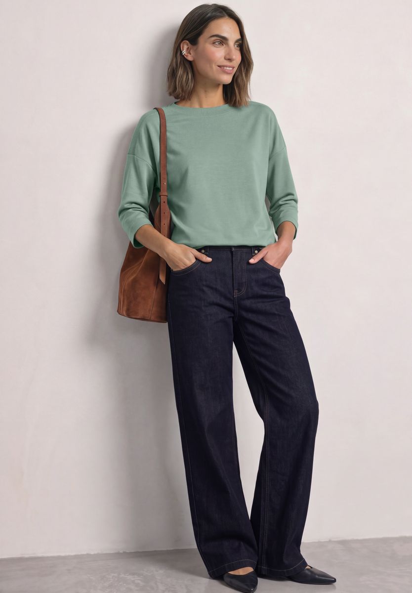 3/4-Arm Shirt mit Boat Neck und Tunnelzug