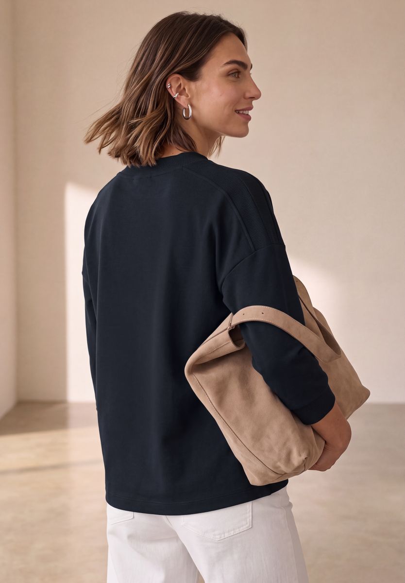 3/4-Arm Shirt mit Rippstrukturdetails