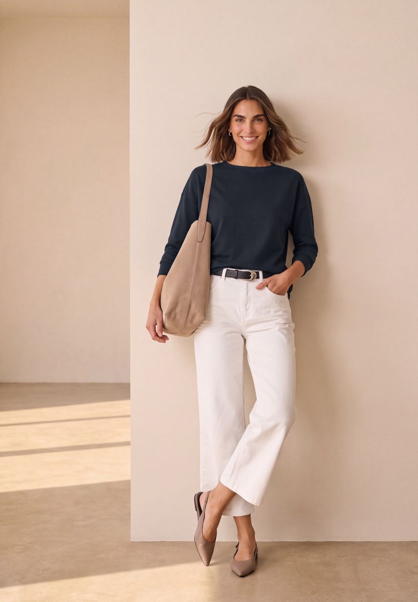 3/4-Arm Shirt mit Rippstrukturdetails