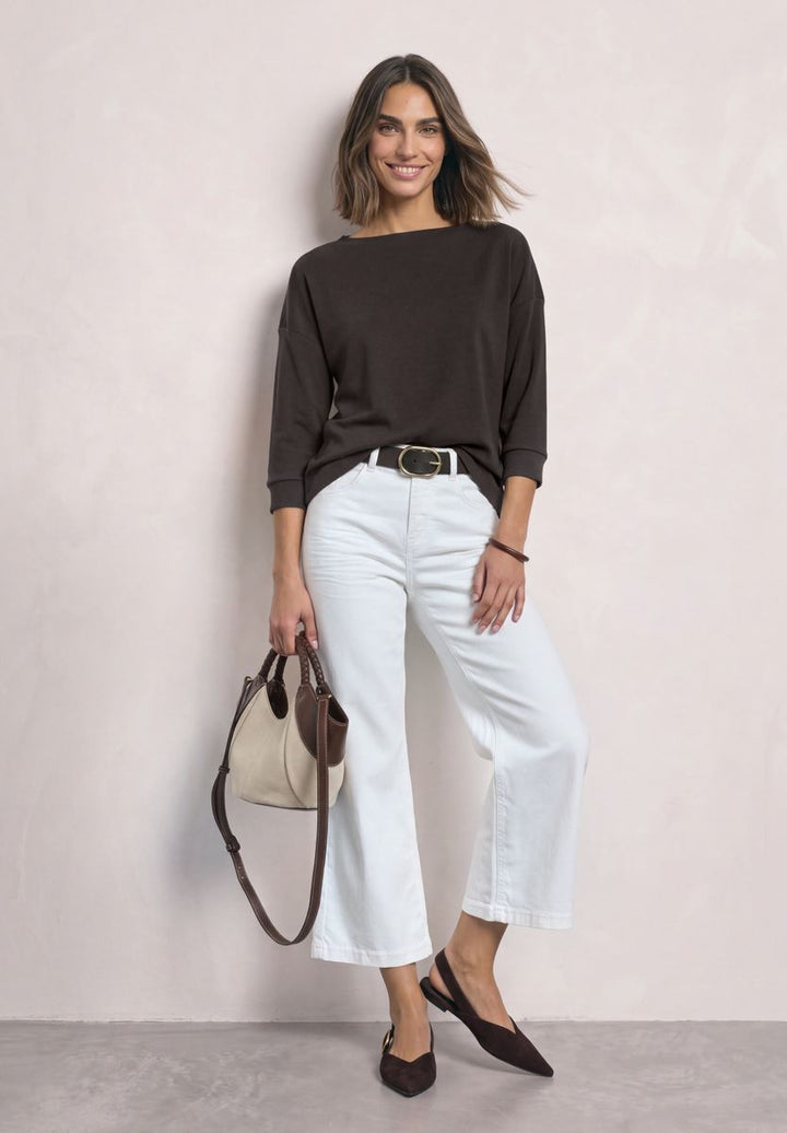 3/4-Arm Shirt mit Rippstrukturdetails