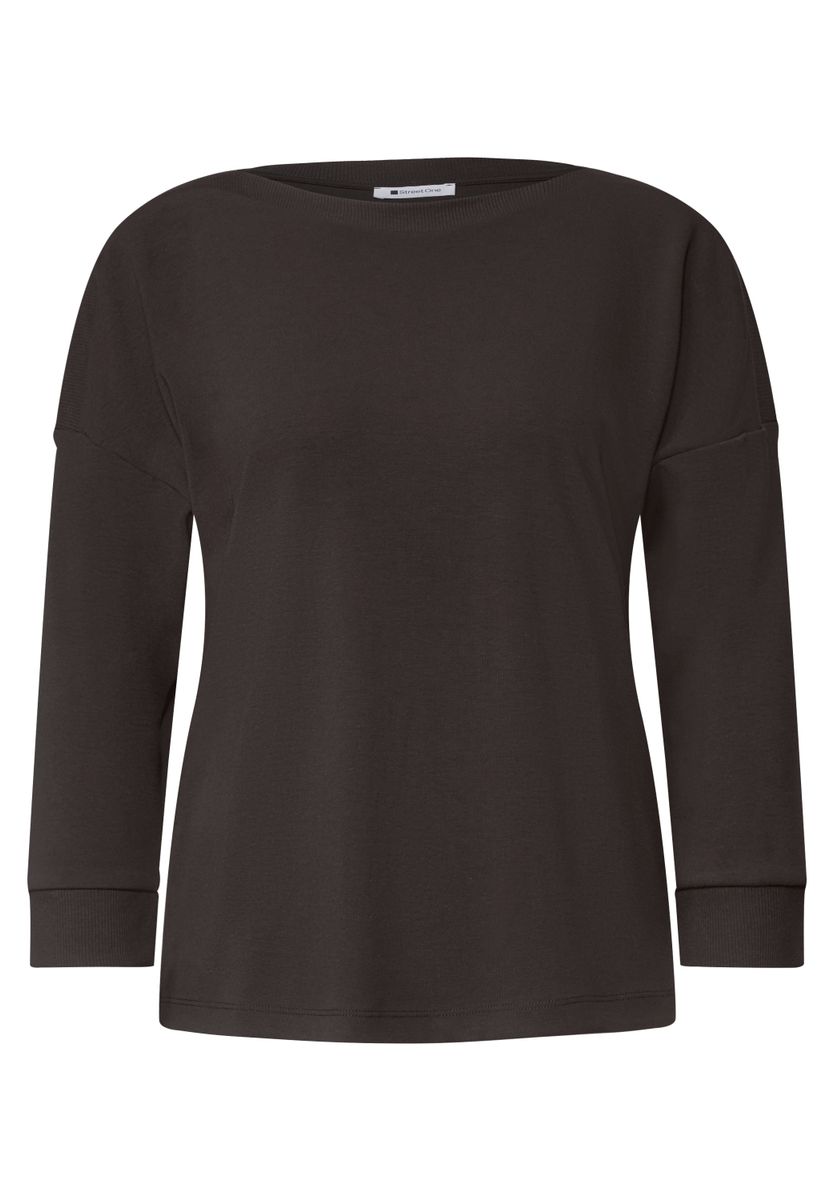 3/4-Arm Shirt mit Rippstrukturdetails