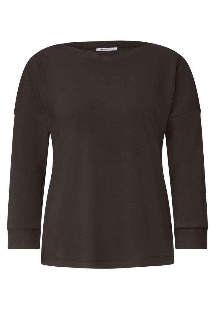3/4-Arm Shirt mit Rippstrukturdetails