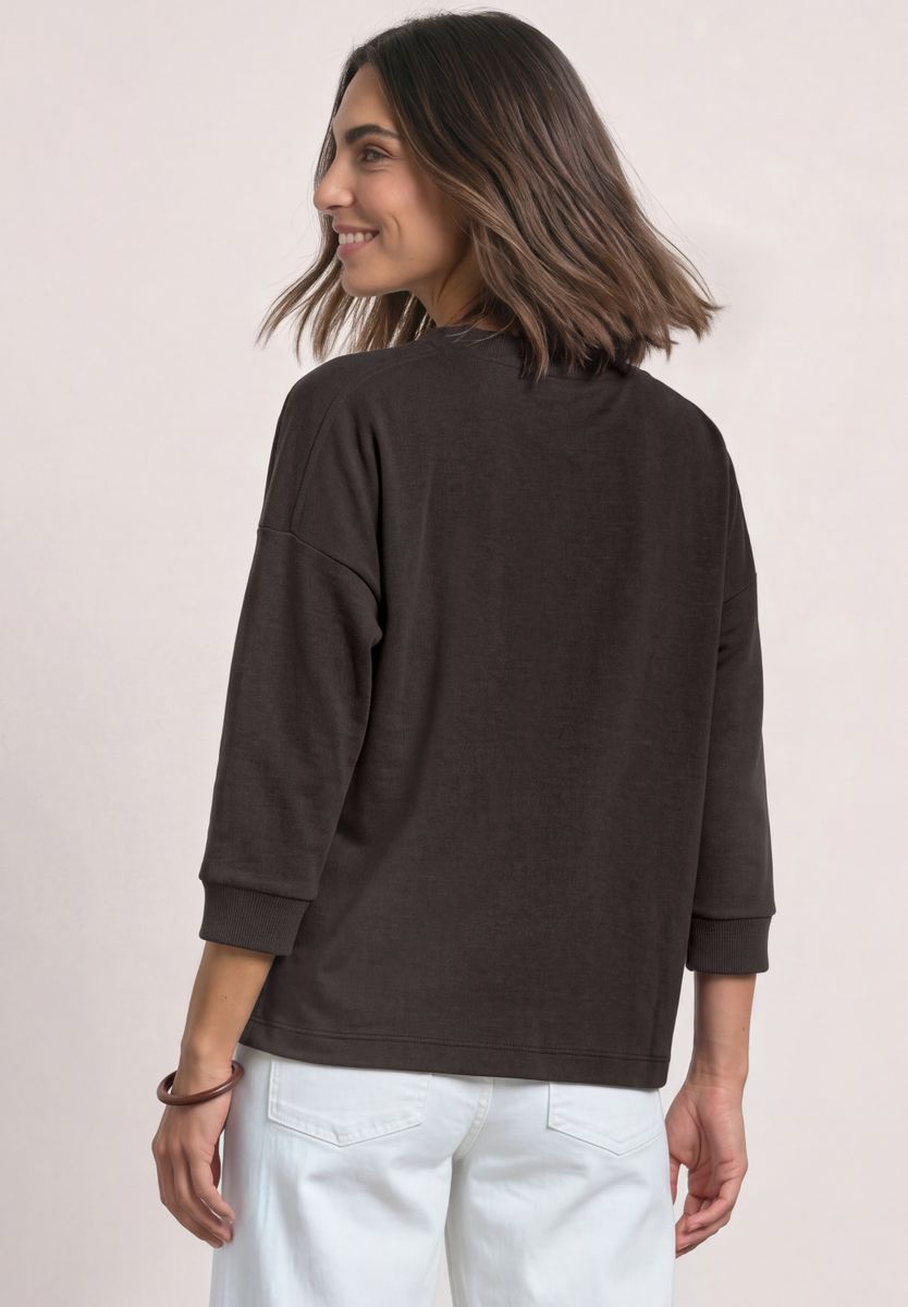 3/4-Arm Shirt mit Rippstrukturdetails