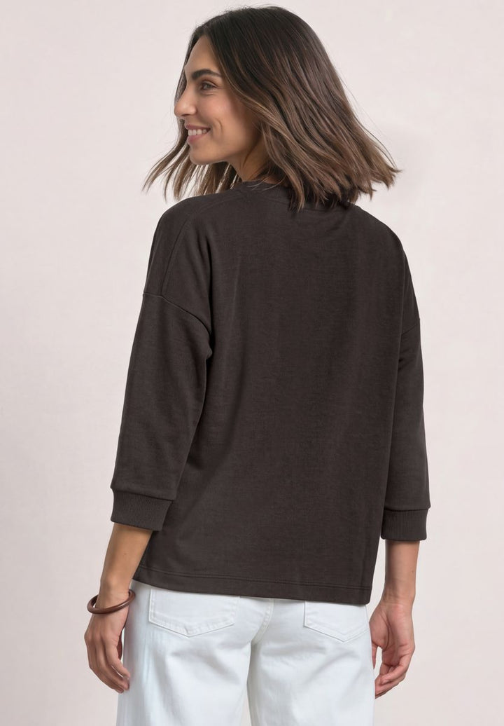 3/4-Arm Shirt mit Rippstrukturdetails