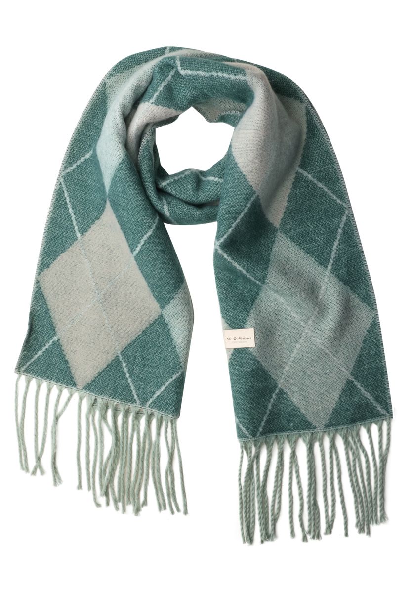 Langer Schal mit Fransen und Argyle-Muster