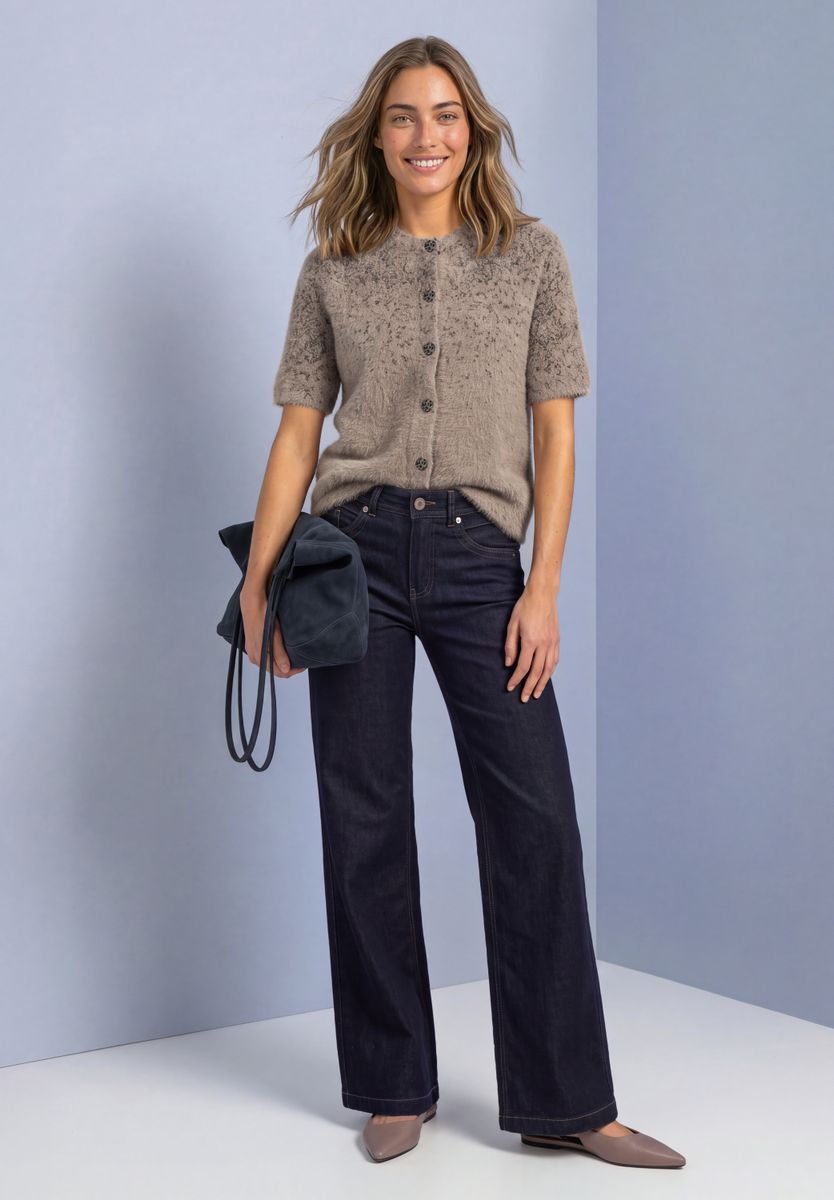 Kurzarm Cardigan mit Jacquard-Muster
