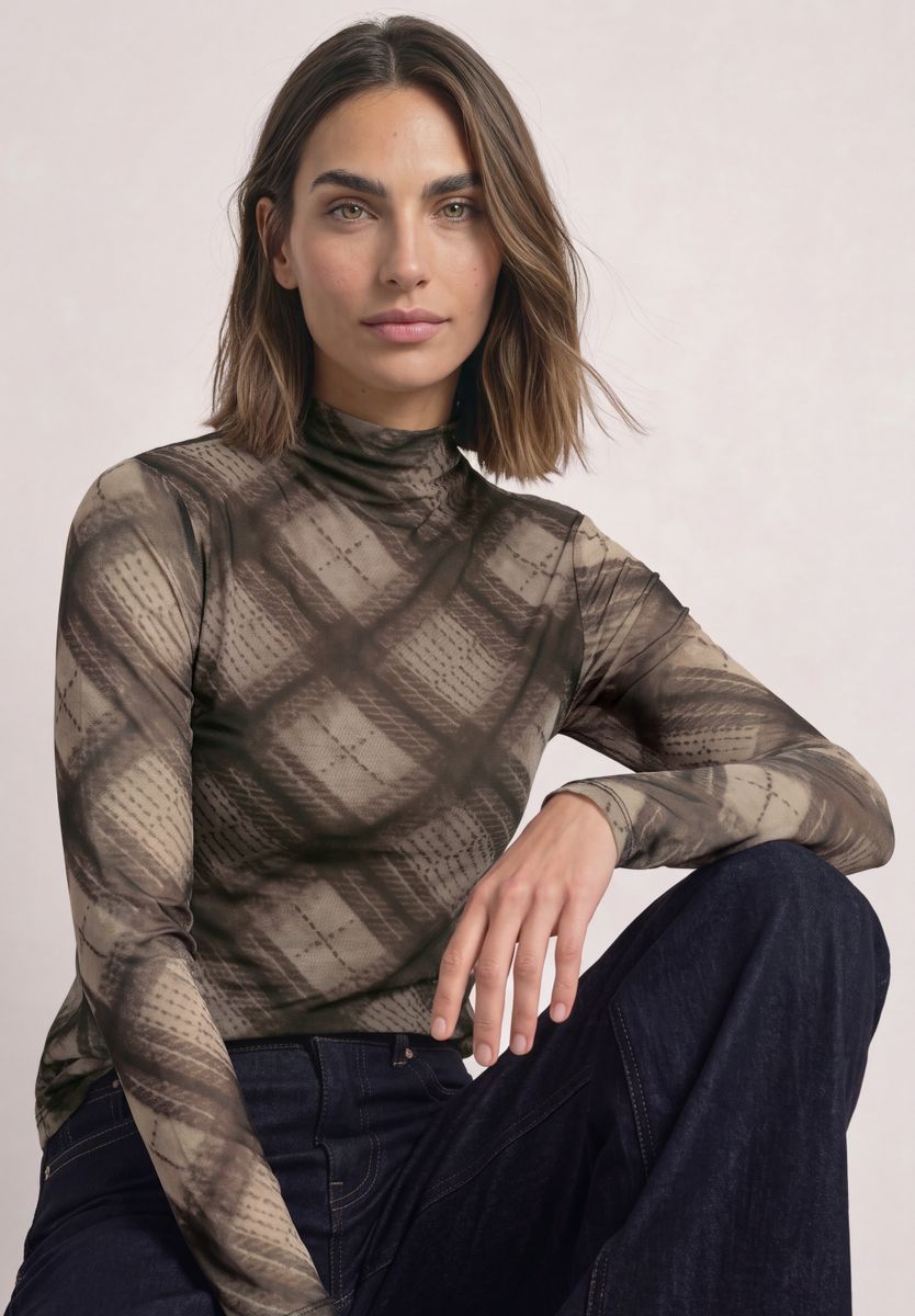 Shirt aus Mesh mit gerafftem Turtle Neck