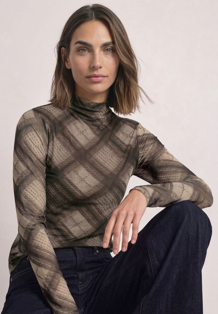 Shirt aus Mesh mit gerafftem Turtle Neck