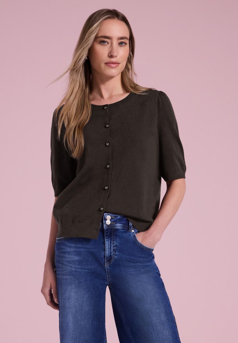 Kurzarm Cardigan mit Rundhals und Knöpfen