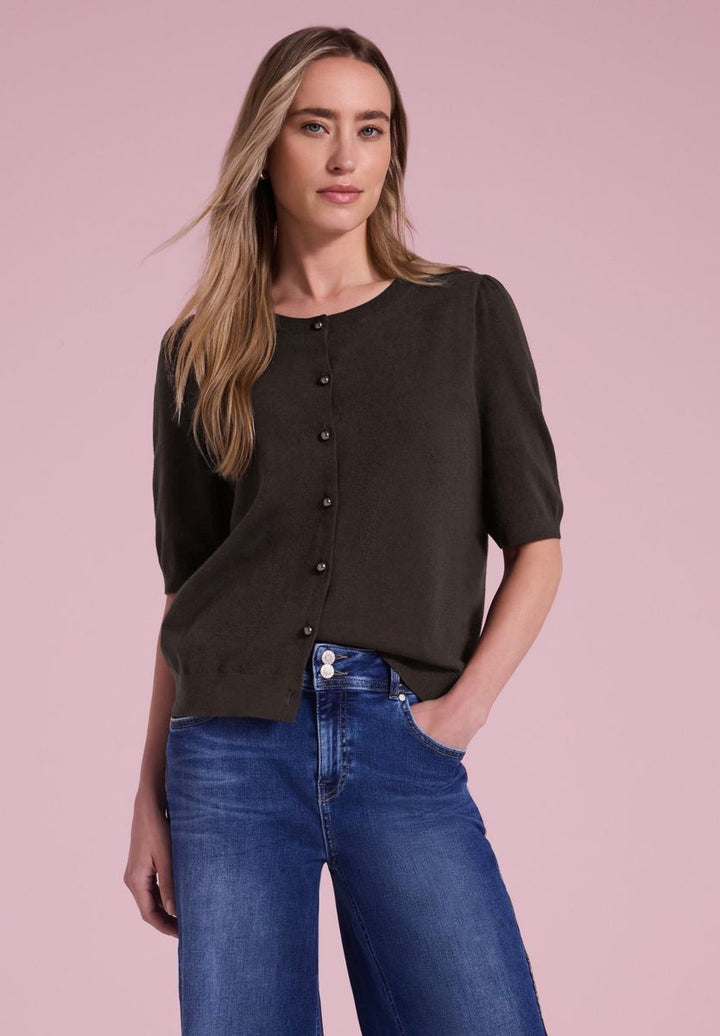 Kurzarm Cardigan mit Rundhals und Knöpfen