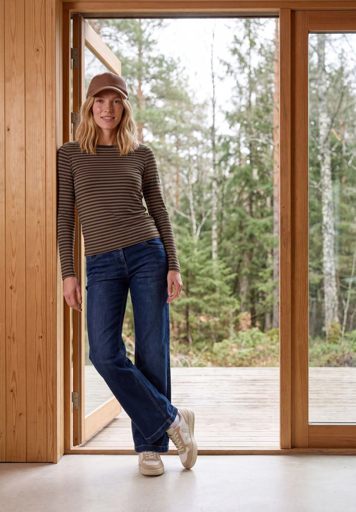 Langarm Shirt mit Boat Neck und Streifen