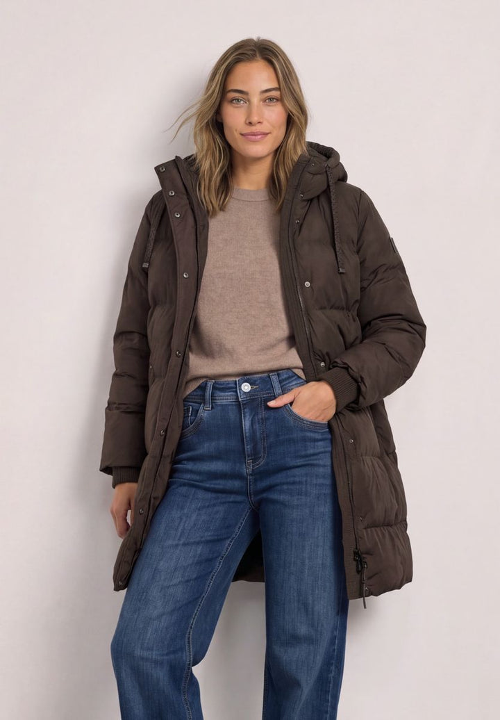 Lange Jacke mit Kapuze und Steppmuster