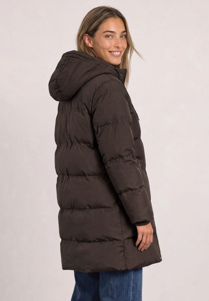 Lange Jacke mit Kapuze und Steppmuster