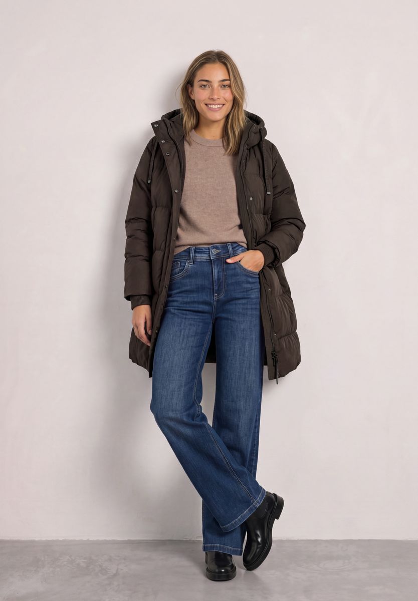 Lange Jacke mit Kapuze und Steppmuster