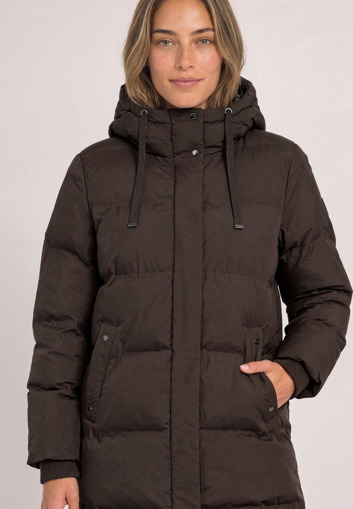 Lange Jacke mit Kapuze und Steppmuster